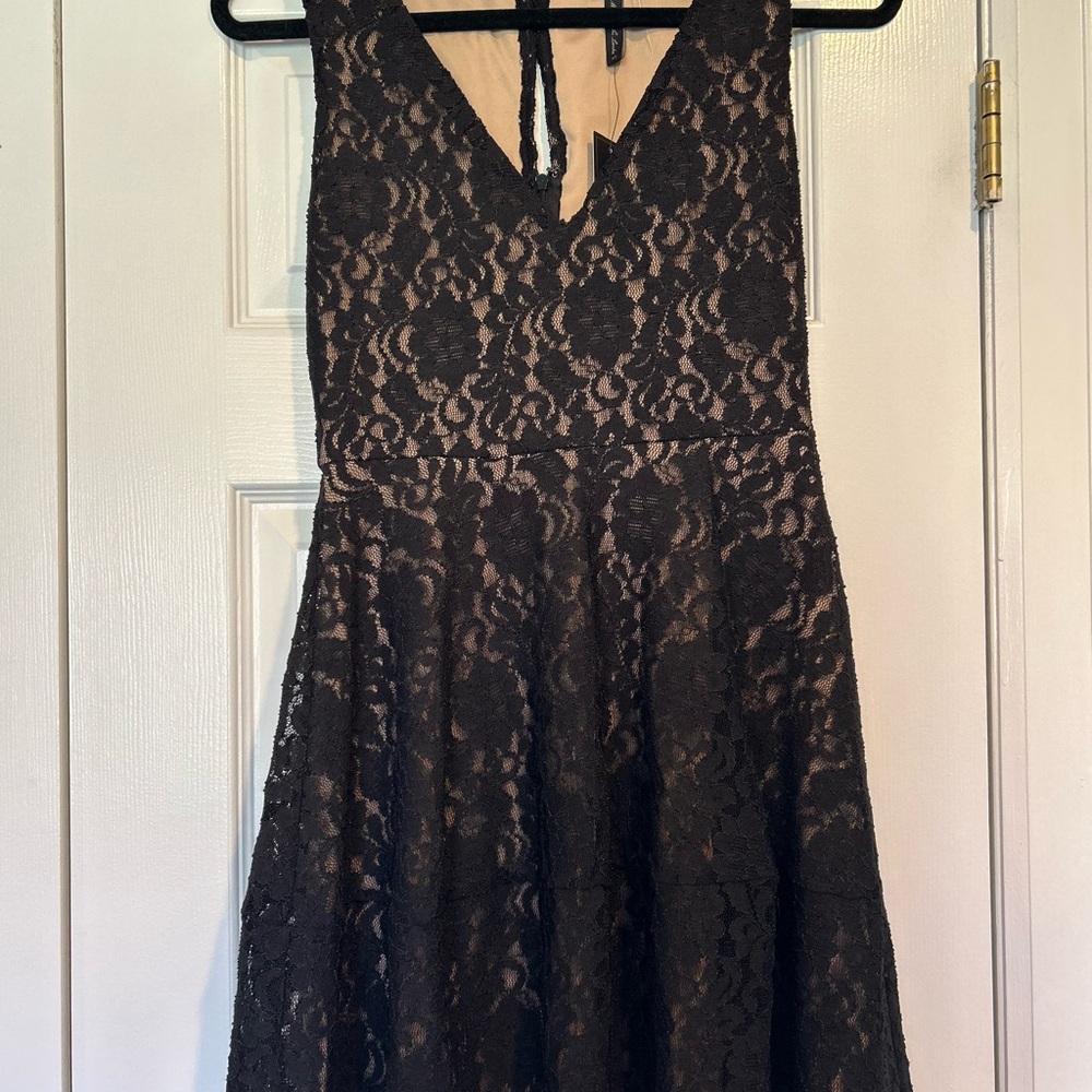 Black Lace V-Neck Fit & Flare Dress BCBG